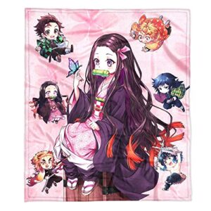 Hometan Anime Demon Flannel Throw Blanket for Kids and Adults, Warm and Cozy Slayer Fans Gift Blanket for All Seasons 50x60 Inches