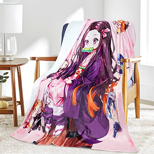 Hometan Anime Demon Flannel Throw Blanket for Kids and Adults, Warm and Cozy Slayer Fans Gift Blanket for All Seasons 50x60 Inches