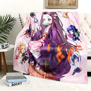 Hometan Anime Demon Flannel Throw Blanket for Kids and Adults, Warm and Cozy Slayer Fans Gift Blanket for All Seasons 50x60 Inches