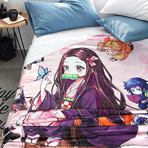 Hometan Anime Demon Flannel Throw Blanket for Kids and Adults, Warm and Cozy Slayer Fans Gift Blanket for All Seasons 50x60 Inches