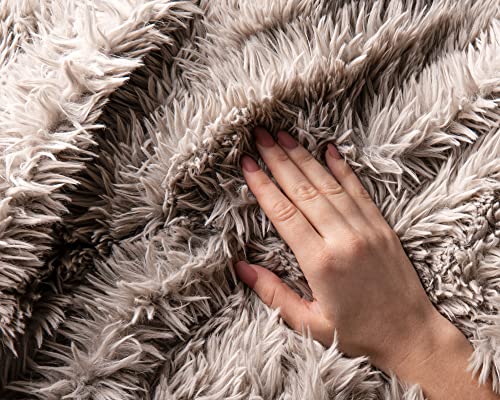 Artisan 34 Extra Warm and Cozy Luxury Faux Fur Blanket - Fuzzy and Fluffy Super Soft Reversible Taupe Throw Blanket for Bed, Couch, Home Décor- Double Sided, Ultra Soft Throw Blanket