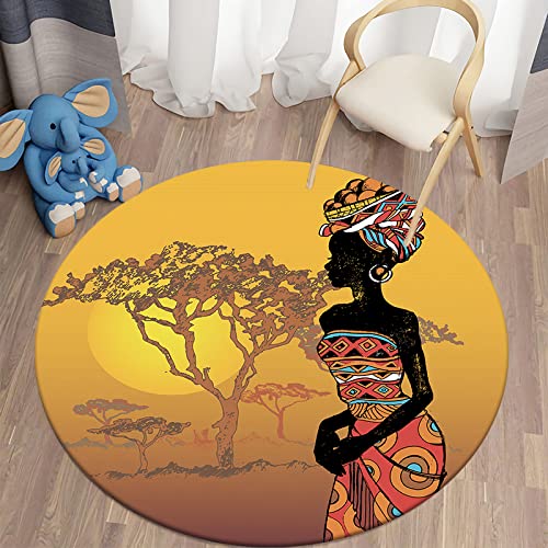 Round Area Rug African Women Doormat Non-Slip Floor Mat Decoration Comfy Carpet for Home Bedroom Living Room Carpet 70 * 70cm/28 * 28inch