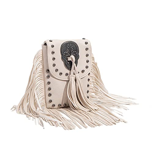 Jainnowa Small Crossbody Bags for Women, Phone Purse Handbag, Shoulder Bag with Tassel and Chain (white)