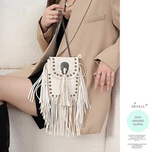 Jainnowa Small Crossbody Bags for Women, Phone Purse Handbag, Shoulder Bag with Tassel and Chain (white)