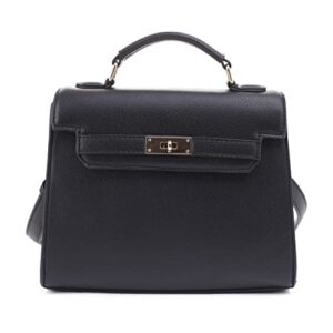 evve women’s top handle satchel with detachable strap small pebbled leather crossbody bag | bk