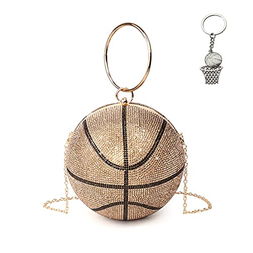 Yoniza Women Basketball Purse Clutch Bag Rhinestone Evening Purse Round Shaped Bling Crystal Bag Lady Party Evening Handbag