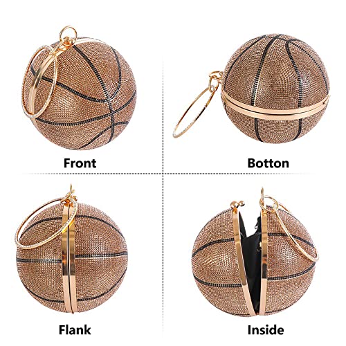 Yoniza Women Basketball Purse Clutch Bag Rhinestone Evening Purse Round Shaped Bling Crystal Bag Lady Party Evening Handbag