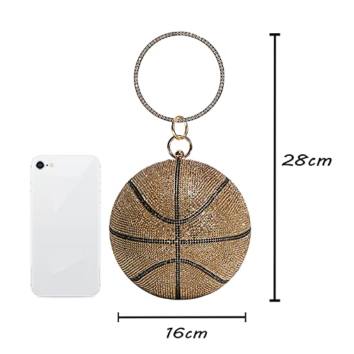 Yoniza Women Basketball Purse Clutch Bag Rhinestone Evening Purse Round Shaped Bling Crystal Bag Lady Party Evening Handbag