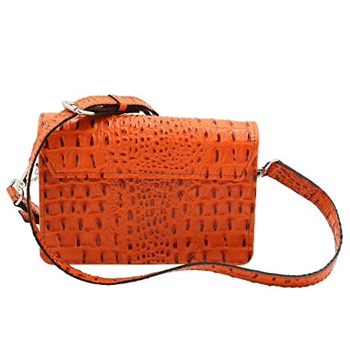 COSMO HANDMADE Premium Women's Crossbody Bag - Stylish Orange Leather Purse with Detachable Strap - Versatile Designer Inspired Handbags for Everyday Use and Special Occasions