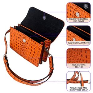 COSMO HANDMADE Premium Women's Crossbody Bag - Stylish Orange Leather Purse with Detachable Strap - Versatile Designer Inspired Handbags for Everyday Use and Special Occasions