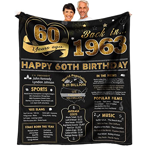 60th Birthday Gifts for Women - 60th Birthday Gift for Men - 60th Birthday Gift Ideas - 60 Year Old Gifts for Women - 1963 Birthday Gift for Women Throw Blanket 60 x 50 Inch