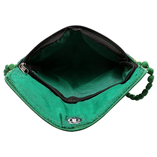 Green Clutch Bags for Women - Rajasthani Hand Embroidered Mini Crossbody Bag Women's Cluches for Wedding Party Gifts