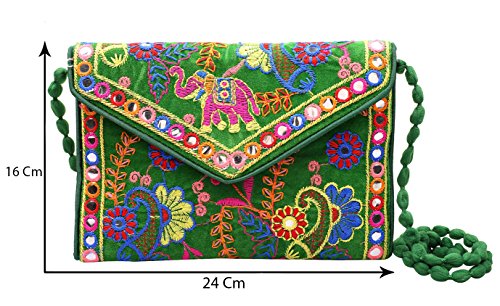 Green Clutch Bags for Women - Rajasthani Hand Embroidered Mini Crossbody Bag Women's Cluches for Wedding Party Gifts