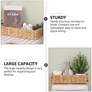 Cabilock Woven Storage Basket Desktop Sundries Organizer Books Box Container Home Decorative Wicker Baskets