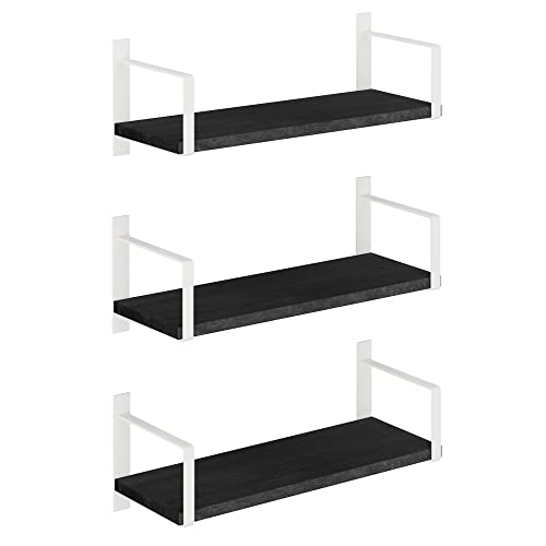 Wallniture Toledo Bookshelf Living Room Decor Kitchen Organization Floating Shelves Bedroom Decor Wall Shelves for Office Black Board, White Bracket Set of 3