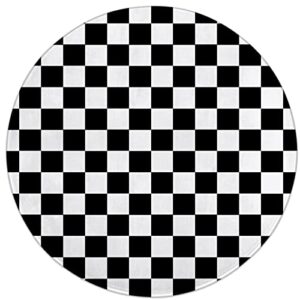 yeahspace checkered rug round 40 inch plaid circle area rug living room bedroom aesthetic decor-black white checkered plaid