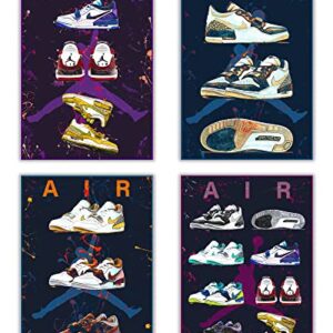 Sneaker Air Jordan Wall Art Poster Prints Set of 4 No1, Shoes Poster Art Sports, Themed Wall Art For Basketball fans Boys Room, Shoes Collection Aesthetic Cool Poster for Teen Boys Guys Men Room Dorm Bedroom Wall Decor Size 11.7x16.5 inch UNFRAMED (Sneake