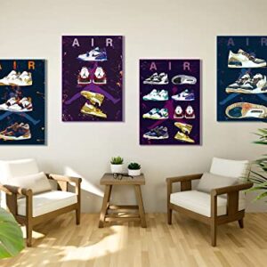 Sneaker Air Jordan Wall Art Poster Prints Set of 4 No1, Shoes Poster Art Sports, Themed Wall Art For Basketball fans Boys Room, Shoes Collection Aesthetic Cool Poster for Teen Boys Guys Men Room Dorm Bedroom Wall Decor Size 11.7x16.5 inch UNFRAMED (Sneake