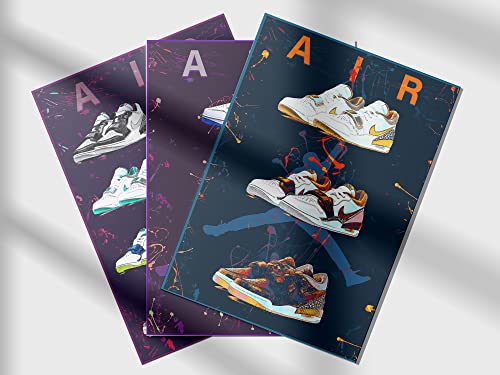 Sneaker Air Jordan Wall Art Poster Prints Set of 4 No1, Shoes Poster Art Sports, Themed Wall Art For Basketball fans Boys Room, Shoes Collection Aesthetic Cool Poster for Teen Boys Guys Men Room Dorm Bedroom Wall Decor Size 11.7x16.5 inch UNFRAMED (Sneake