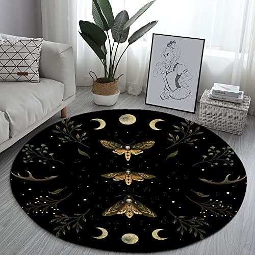 Round Area Rug Black Moon Phase Flower Doormat Non-Slip Floor Mat Decoration Comfy Carpet for Home Bedroom Living Room Carpet 80 * 80cm/31 * 31inch