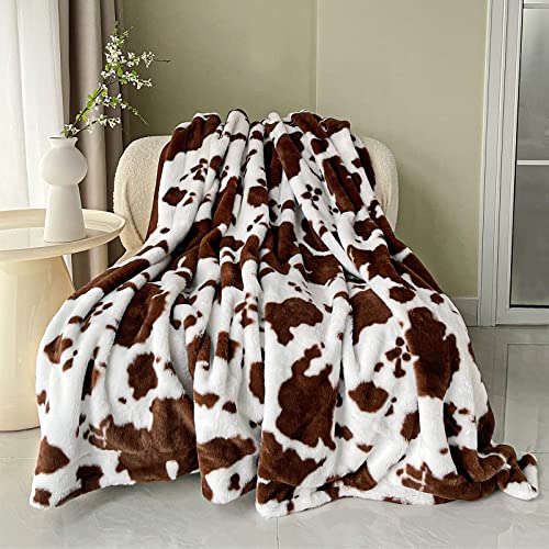 Cow Print Blanket, Double-Sided Throw Blanket for Couch Sofa Bed Office Fleece Blanket Soft Fluffy Blankets Plush Blanket for Adults Kids in All Seasons 51" x 63"