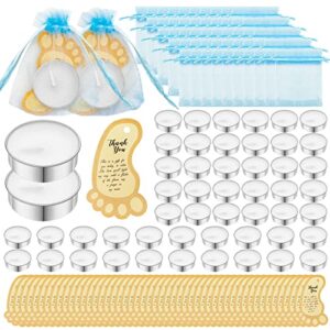 50 sets baby shower party candles favors for guests, baby shower gifts tea lights candles with thank you tags & return gift bags, candles for babyshower souvenirs favours girl boy (white)