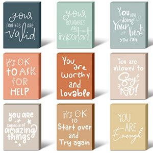 9 pcs mental health reminders table decor wooden sign positive psychology affirmations feelings shelf decors inspirational mental health tips mini decors for home counseling office students classroom