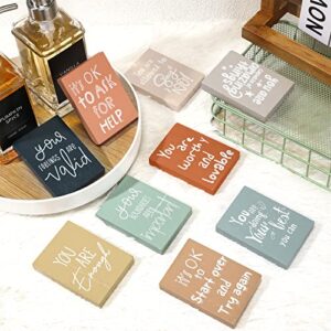 9 Pcs Mental Health Reminders Table Decor Wooden Sign Positive Psychology Affirmations Feelings Shelf Decors Inspirational Mental Health Tips Mini Decors for Home Counseling Office Students Classroom