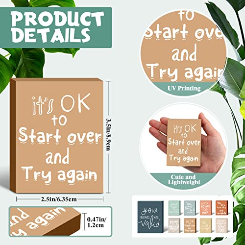 9 Pcs Mental Health Reminders Table Decor Wooden Sign Positive Psychology Affirmations Feelings Shelf Decors Inspirational Mental Health Tips Mini Decors for Home Counseling Office Students Classroom