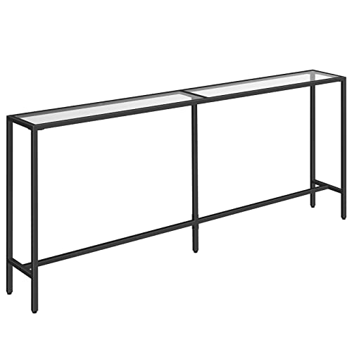 ALLOSWELL 70.9”L Console Table, Tempered Glass Sofa Table, Modern Entryway Table, Easy to Assemble, Steel Frame, for Living Room, Hallway, Black CTH18B01