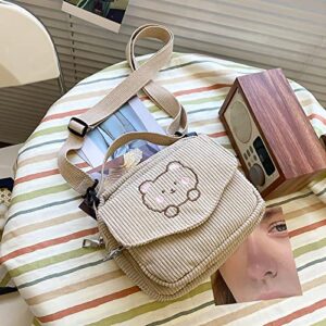 Kawaii Purse Cute Corduroy Crossbody Bag for Girls Women Kawaii Corduroy Purse Plush Shoulder Bag Fashion Canvas Bag