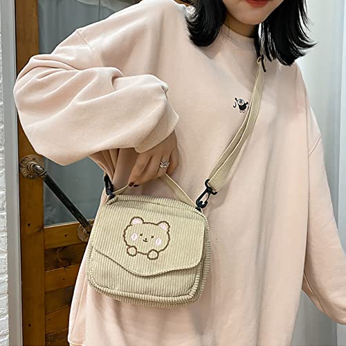 Kawaii Purse Cute Corduroy Crossbody Bag for Girls Women Kawaii Corduroy Purse Plush Shoulder Bag Fashion Canvas Bag