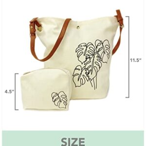 Monstera Canvas Crossbody Tote Bag & Zipper Pouch, Shoulder Tote Bag, Plant Lover Gifts For Women