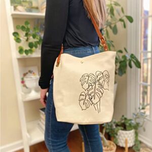 Monstera Canvas Crossbody Tote Bag & Zipper Pouch, Shoulder Tote Bag, Plant Lover Gifts For Women