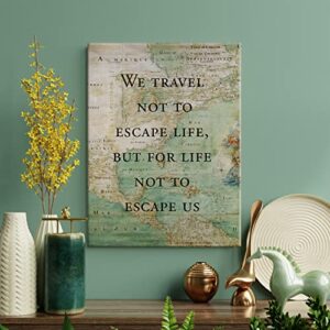 LEXSIVO Retro Style Inspirational Travel Quote Print Canvas Wall Art Home Office Decor We Travel not to Escape Life Painting 12x15 Canvas Poster Framed Ready to Hang