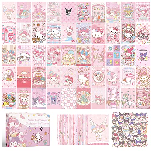 NIKANOMI 110Pcs Anime Wall Collage Kit Aesthetic Pictures Pink 4x6 inch Anime Room Decor Kawaii Wall Collage Kit Cute Sweet Room Decor Dorm Photo for Teen Girls