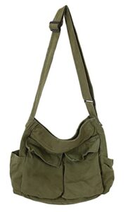 wmannas grunge y2k tote canvas hobo bag crossbody bag casual school tote bag for women and men, army green