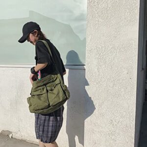 Wmannas Grunge y2k Tote Canvas Hobo Bag Crossbody Bag Casual School Tote Bag for Women and Men, Army Green