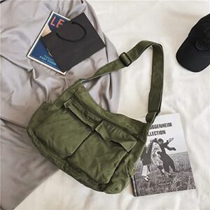 Wmannas Grunge y2k Tote Canvas Hobo Bag Crossbody Bag Casual School Tote Bag for Women and Men, Army Green