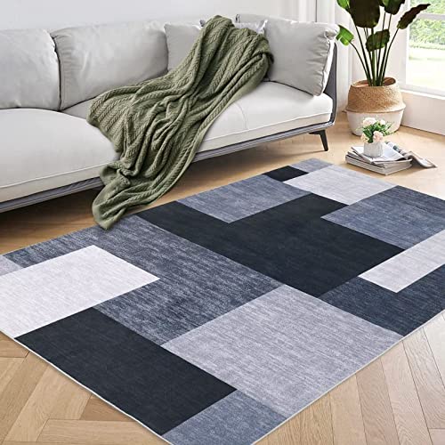 GlowSol Washable Area Rug 4×6 Living Room Rugs Contemporary Area Rug Abstract Geometric Indoor Rugs for Bedroom Floor Carpet Non Shedding Mat Foldable Thin Rug Non Slip Carpet, Grey