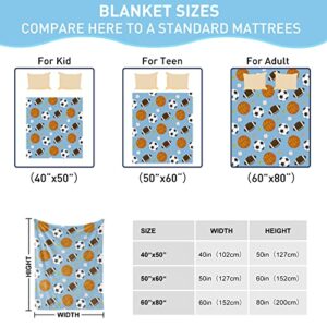 Sports Blanket for Boys Girls Soft Warm Lightweight Flannel Plush Basketball Baseball Football SoccerThrow Blanket Sport Gifts for Kids Teen Adults All Season Sofa Bed Living Room Home Decor 40"x50"