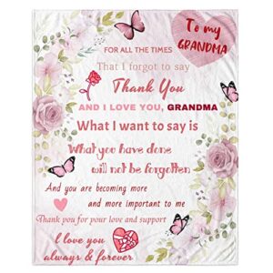 grandma blanket mother’s day throw blanket flower butterfly soft flannel lightweight travel plush blankets gifts from granddaughter grandson 40x50inch i love you grandma
