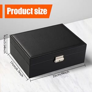 Purple crown Jewelry Organizer Box, Two Layers of Lockable, PU Leather, Large Capacity, Removable Tray for Necklace Earring Ring with Jewelry Bags, Gifts for Women and Girls (Black)