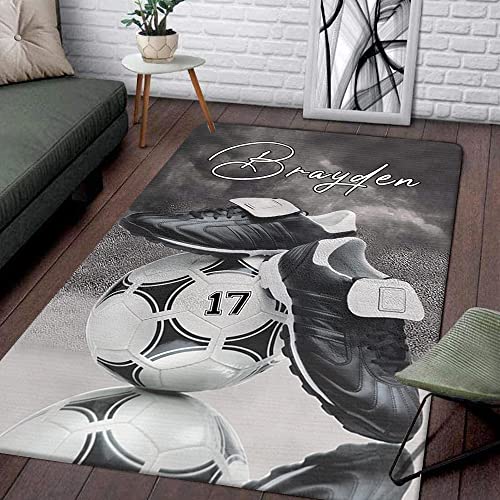 Custom Soccer Shoe and Ball Rug - Soccer Carpet, Soccer Gift 2X3 3X5 4X6 5X8 Area Rug Gifts for Soccer Lovers Printed Carpet for Kitchen Living Room Bedroom Sports Room Decor