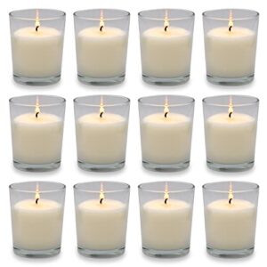 kingyo 12 pack white unscented clear glass filled votive candles-12 hour burn time- perfect for wedding receptions, christmas, party favors & more