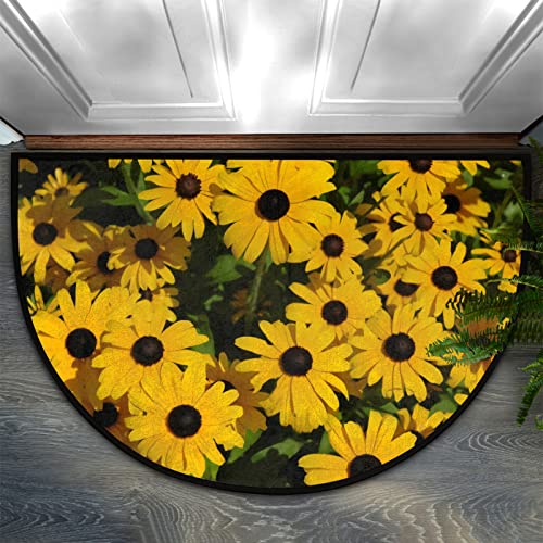 Nichpedr Welcome Half Round Door Mat Flower Sunflower Floral Printed Entrance Way Rugs Doormats Soft Non-Slip Washable Bath Rugs Floor Mats for Home Bathroom Indoor Outdoor 18x30 Inch