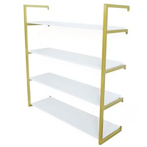 TBVECHI Wall Mounted Floating Shelves 4-Tier Gold Floating Display Shelves Connected Wood Shelf with Iron Frame Storage Shelves for Living Room Office Kitchen Bedroom Decor, Gold+White