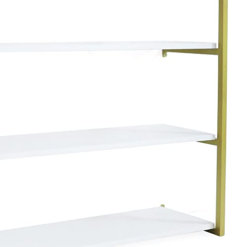 TBVECHI Wall Mounted Floating Shelves 4-Tier Gold Floating Display Shelves Connected Wood Shelf with Iron Frame Storage Shelves for Living Room Office Kitchen Bedroom Decor, Gold+White