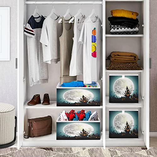 Halloween Castle Full Moon Storage Baskets for Shelves Foldable Collapsible Storage Box Bins with Cubes Toys Closet Organizers for Pantry Clothes Storage Toys, Books, Home, Office,16 x 11inch