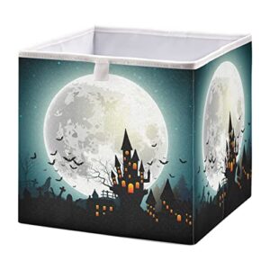 Halloween Castle Full Moon Storage Baskets for Shelves Foldable Collapsible Storage Box Bins with Cubes Toys Closet Organizers for Pantry Clothes Storage Toys, Books, Home, Office,16 x 11inch